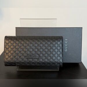 Gucci Micro Guccissima Black Embossed Continental Wallet